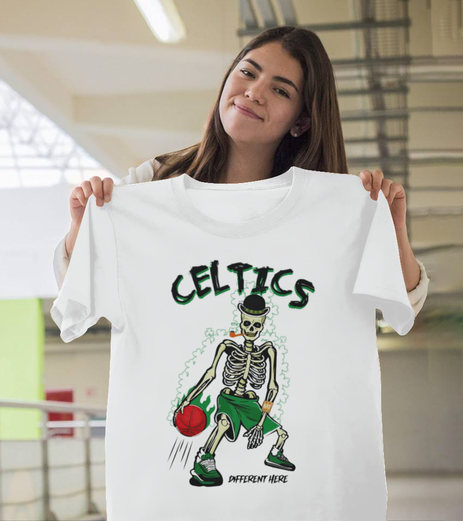 Celtics Skeleton Dribbling Basketball Different Here T-Shirt