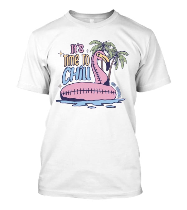 It's Time To Chill Flamingo Palm Trees Ocean Keith Owings T-Shirt