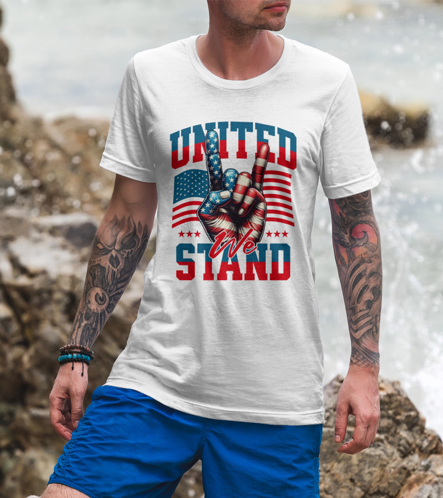 United We Stand American Flag Hand Gesture T-Shirt