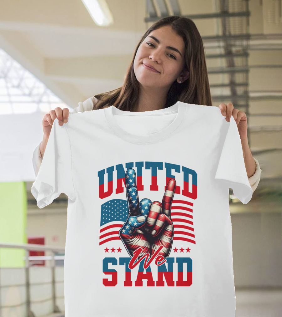 United We Stand American Flag Hand Gesture T-Shirt