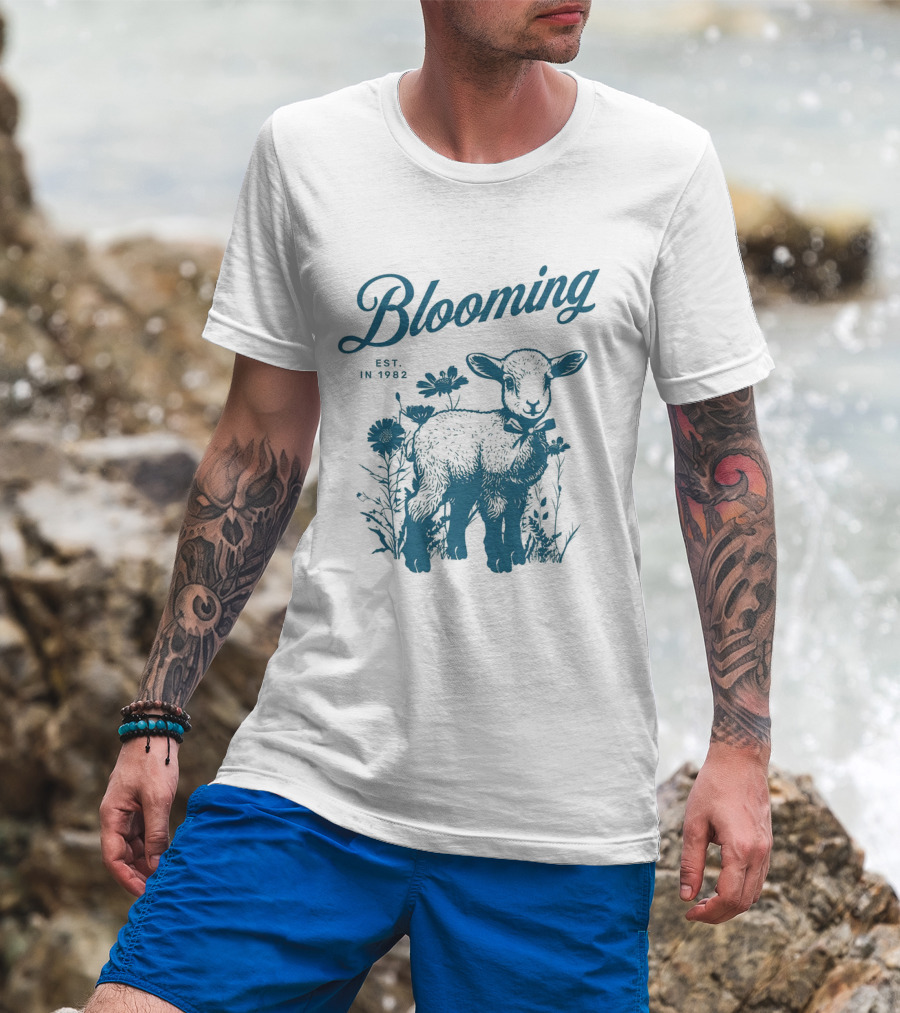 Blooming Est. In 1982 Vintage Style Lamb With Flowers T-Shirt