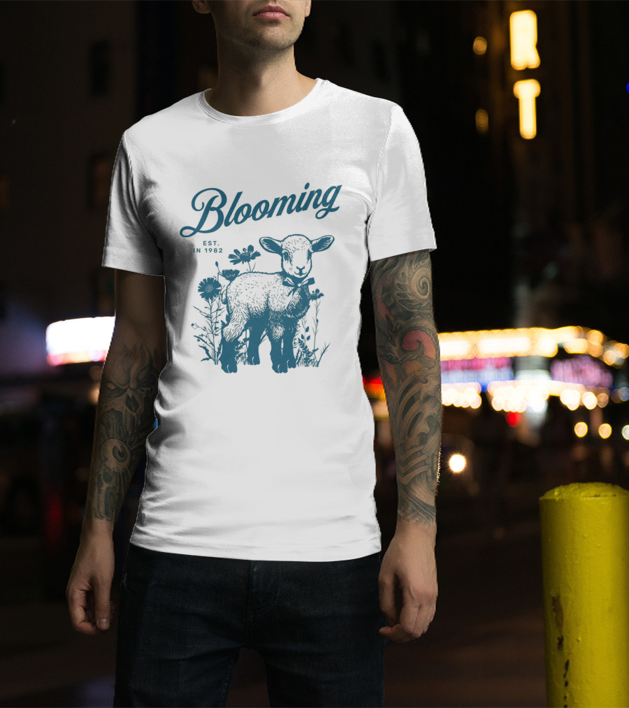 Blooming Est. In 1982 Vintage Style Lamb With Flowers T-Shirt
