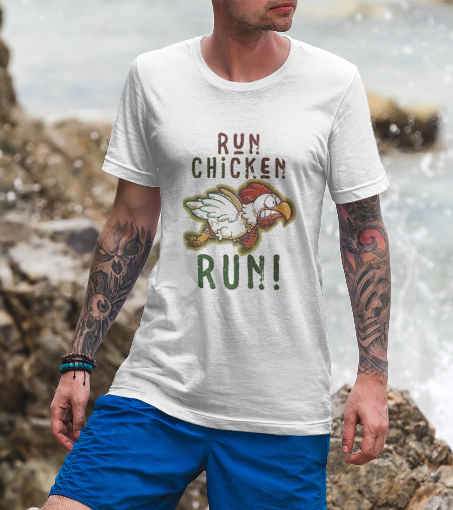 Run Chicken Run Chicken Running With Wings Outstretched T-Shirt