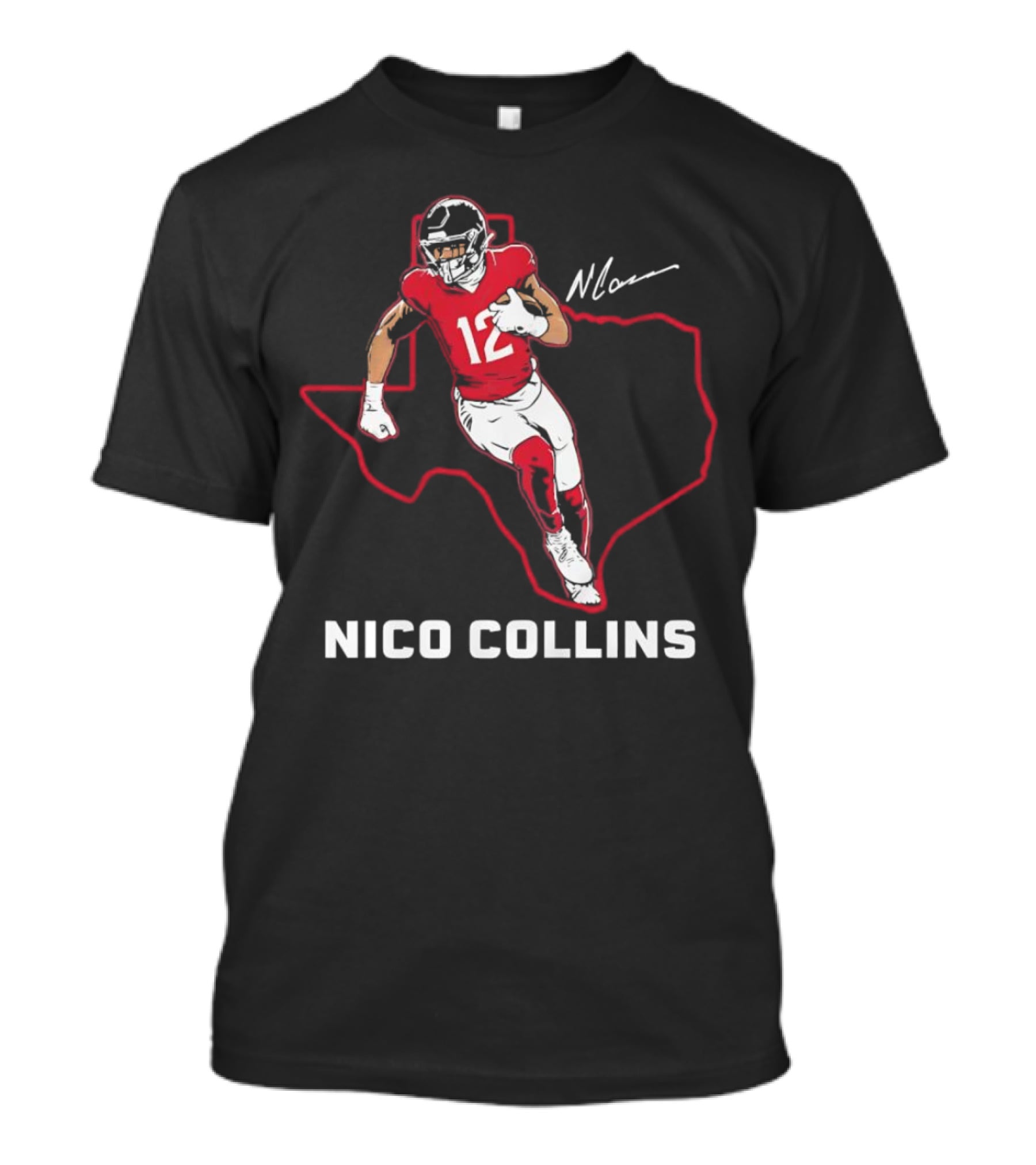 Nico Collins 12 Houston Texans State Outline Signature T-Shirt