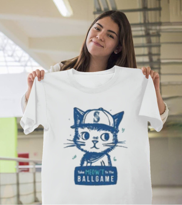 Mariners Take Meow’t To The Ballgame Cat In Baseball Cap T-Shirt