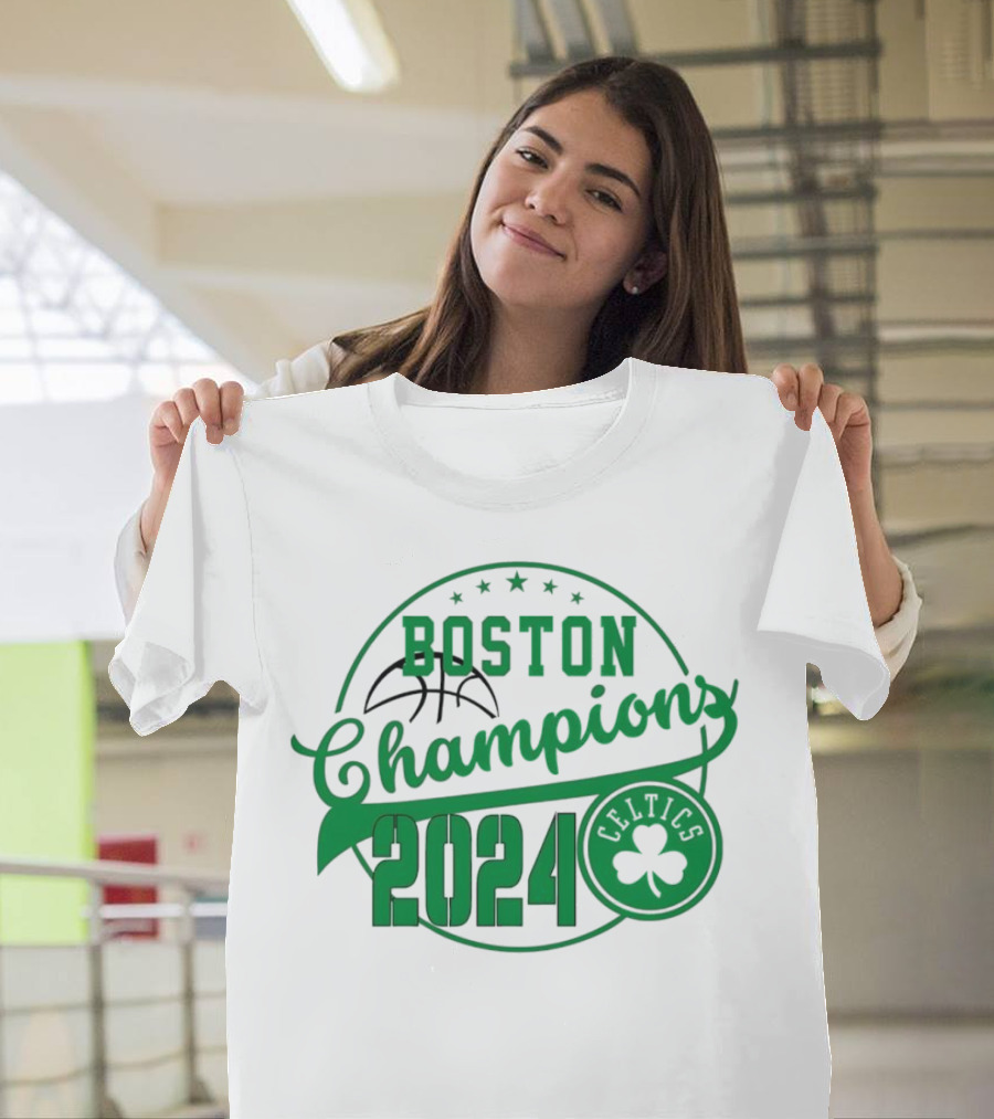 Boston Celtics Champions 2024 NBA Basketball Clover Emblem T-Shirt