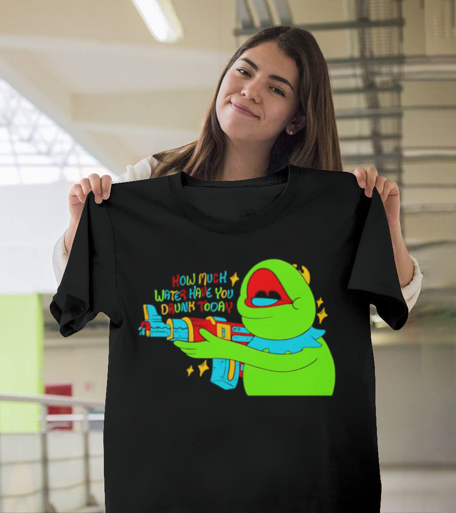 Kermit How Much Water Have You Drunk Today Gun Drawing T-Shirt