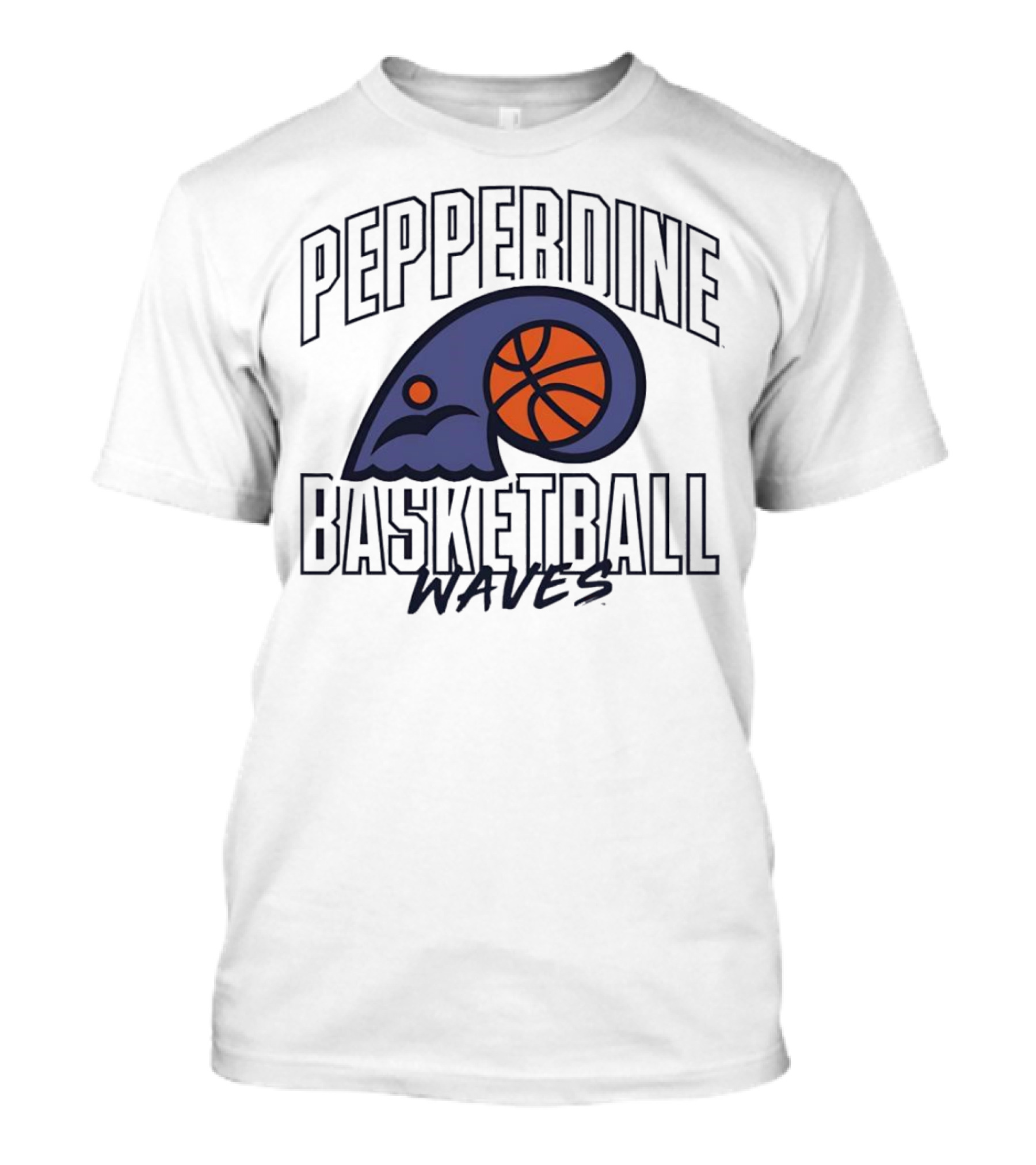 Pepperdine Waves Basketball Logo With Orange Basketball And Wave T-Shirt