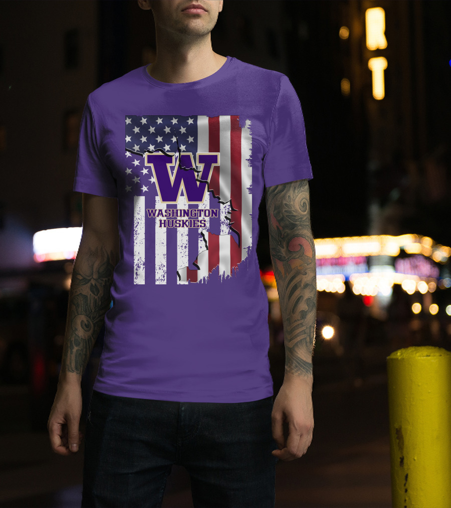 Washington Huskies W Logo American Flag T-Shirt