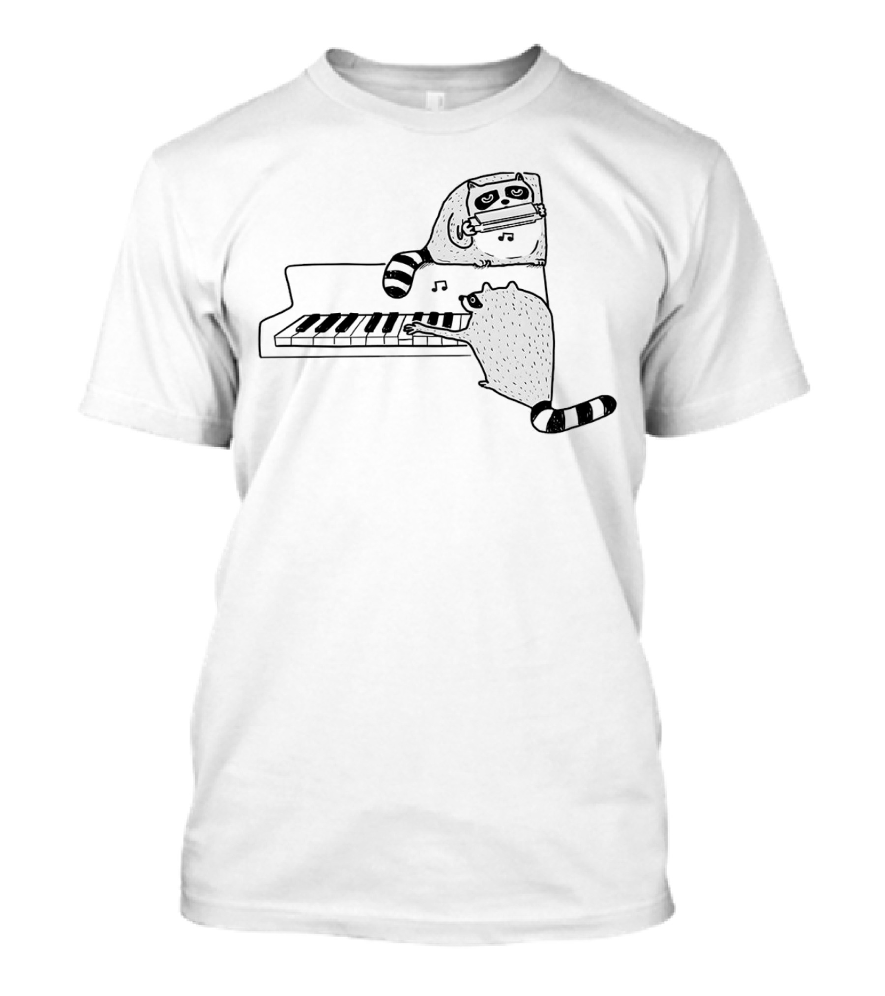 Racoon Playing Piano Nocturnal Musicians With Harmonica Duo T-Shirt