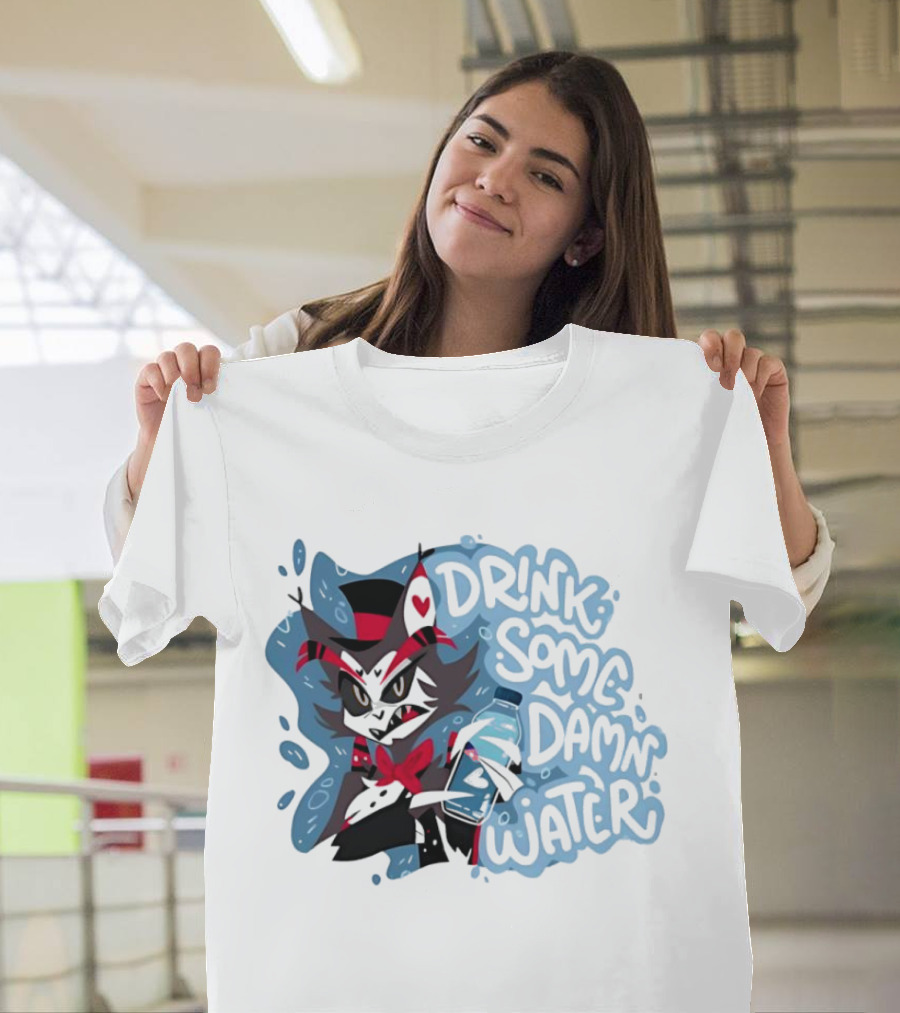Drink Some Damn Water Wolf Holding Bottle T-Shirt