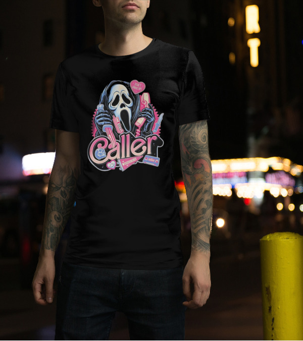 Caller Ghostface Woodsboro Don't Hang Up Pink Telephone Knife T-Shirt