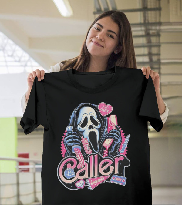 Caller Ghostface Woodsboro Don't Hang Up Pink Telephone Knife T-Shirt