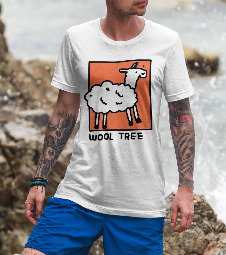 Wool Tree Black Sheep Illustration On Orange Background T-Shirt