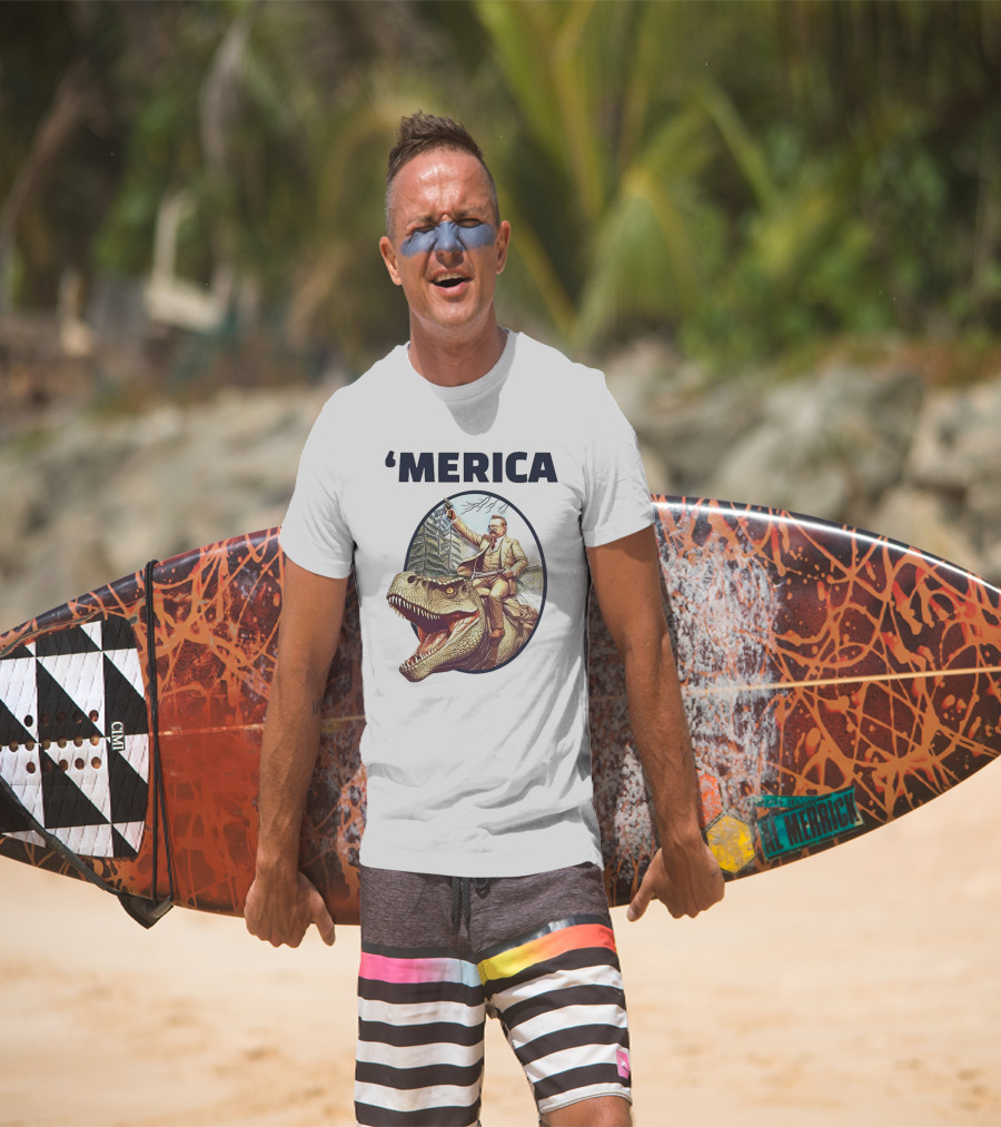 'Merica Chris Long Teddy Roosevelt Riding Allosaurus T-Shirt