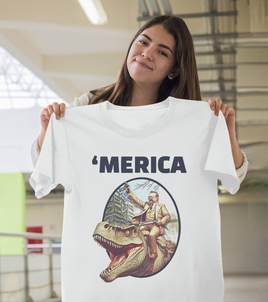 'Merica Chris Long Teddy Roosevelt Riding Allosaurus T-Shirt