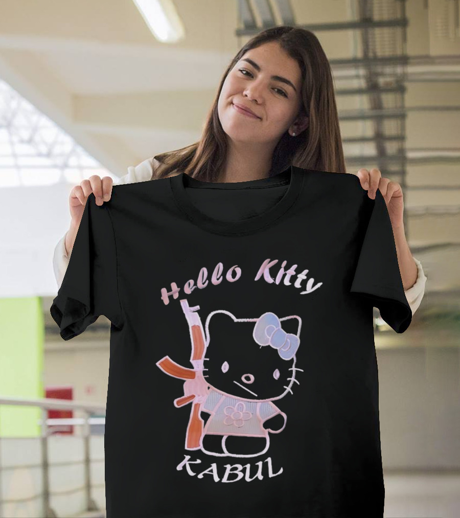 Hello Kitty Kabul Playful Twist on Iconic Character with Rifle T-Shirt