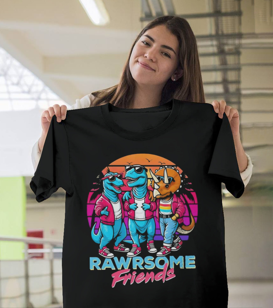 Rawrsome Friends Juna Duncan Retro Dinosaur Crew T-Shirt