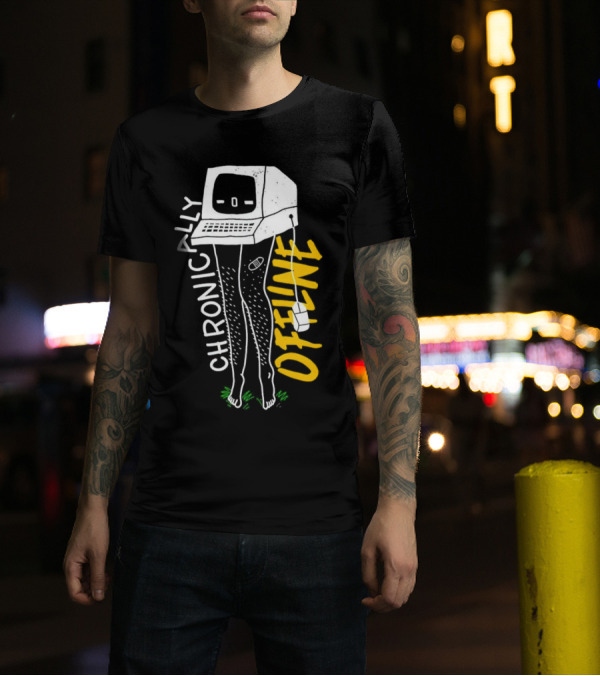 Chronically Offline Computer Head With Cable Legs T-Shirt