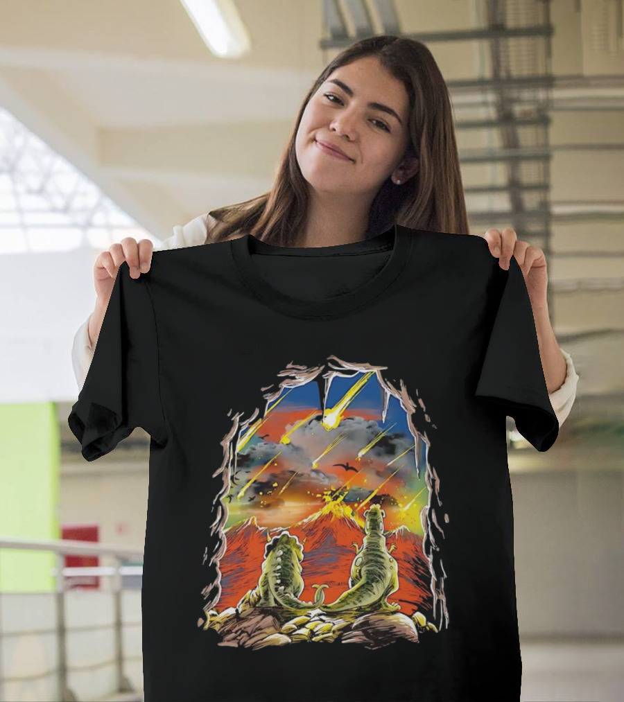 Dinosaur Project Extinction Meteor Apocalypse Volcanic Eruption Scene T-Shirt