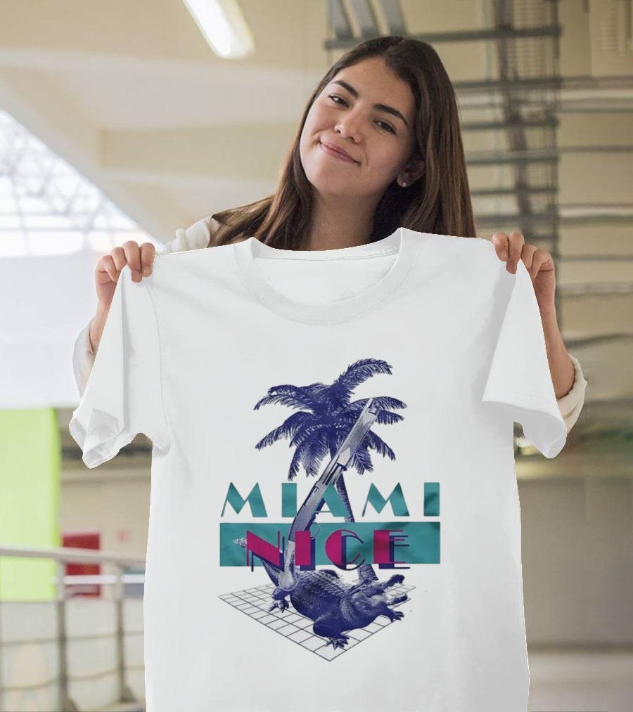 Miami Nice Gator Palm Tree Neon Vibes T-Shirt