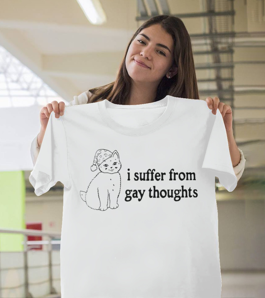 i suffer from gay thoughts cat wearing santa hat T-Shirt