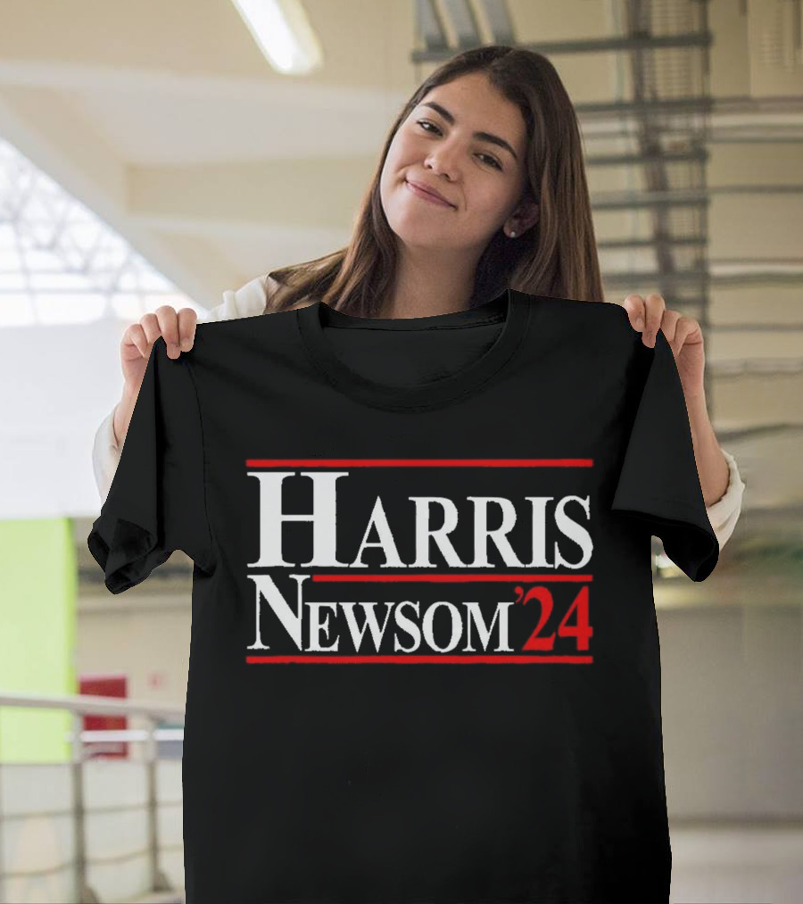 Harris Newsom 2024 Presidential Campaign Bold White Red T-Shirt