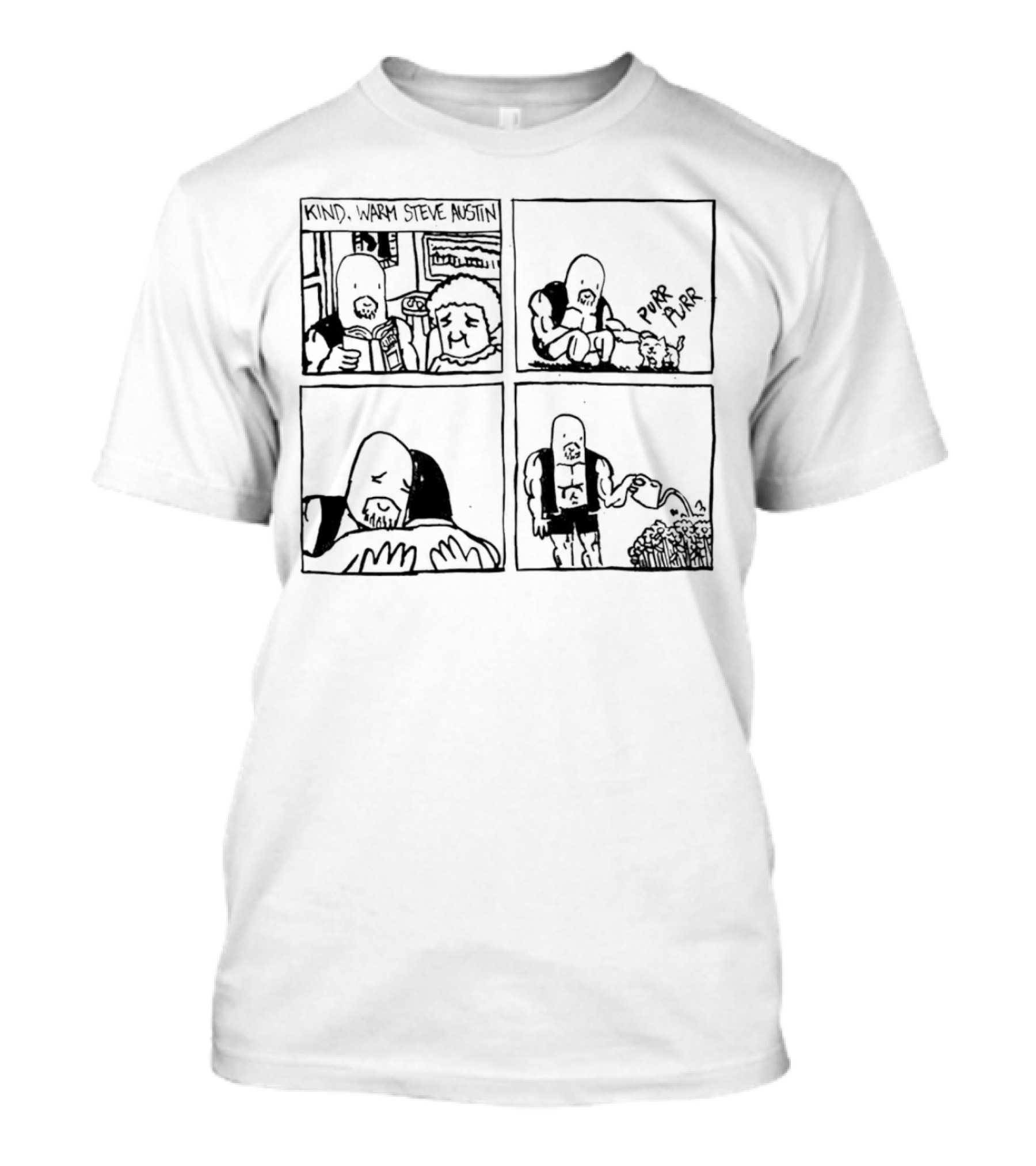 Kind Warm Steve Austin Reading, Petting Cat, Hugging, Watering Flowers T-Shirt