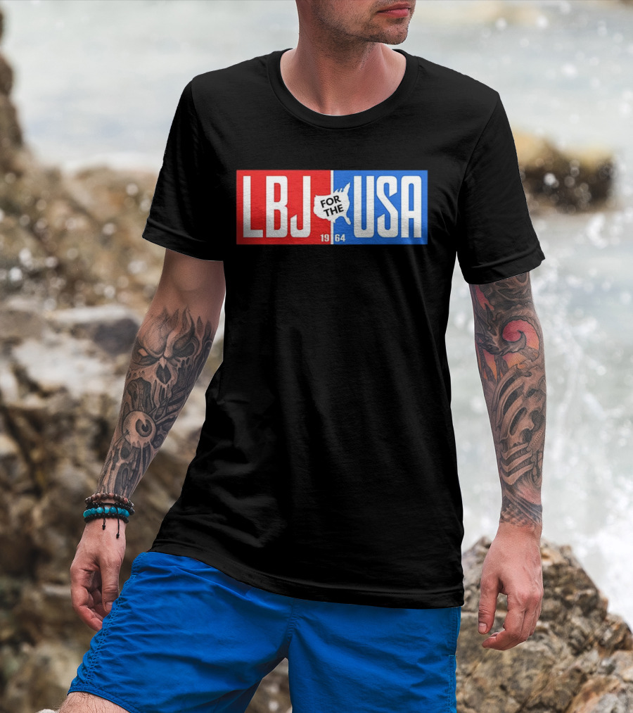 LBJ For The USA 1964 Vintage Political Campaign Red White Blue USA Map T-Shirt