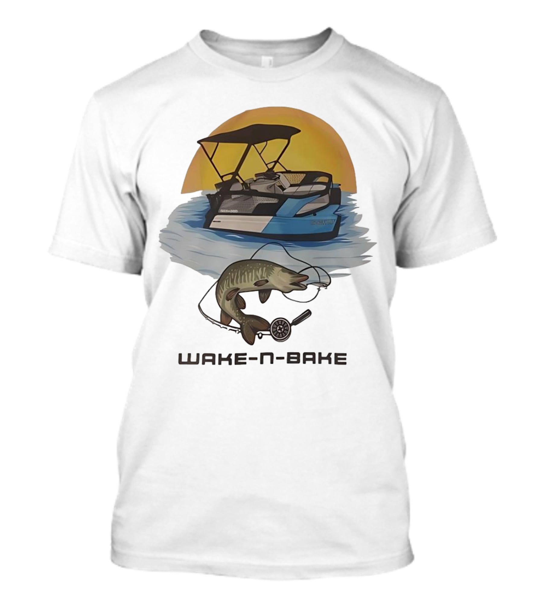 Wake N Bake Fishing Boat Sunrise Catch T-Shirt