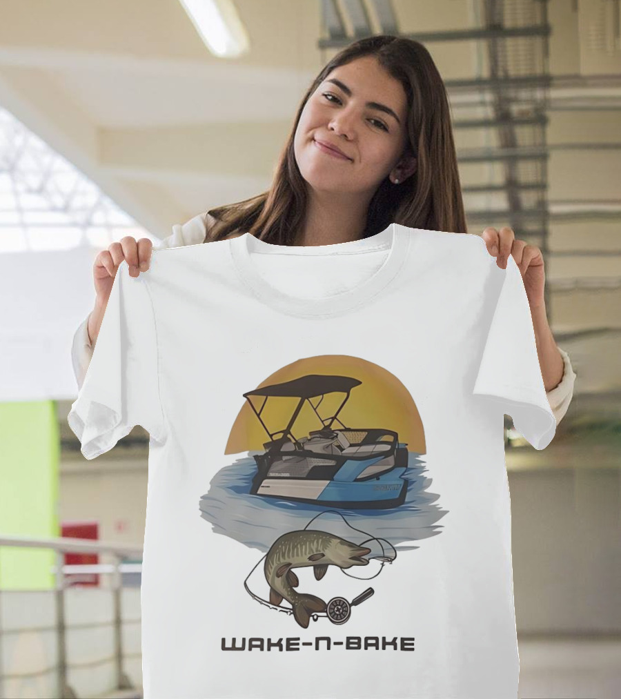 Wake N Bake Fishing Boat Sunrise Catch T-Shirt