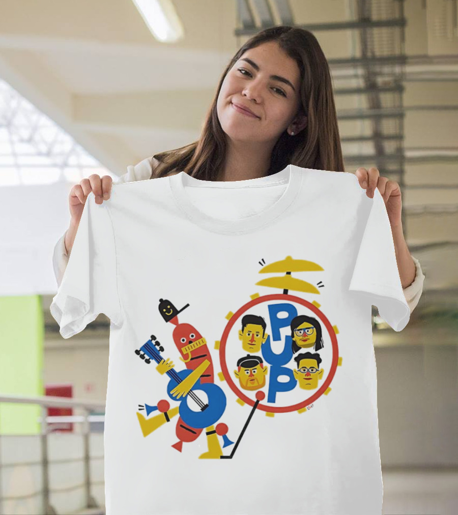 Band Of Wiener Pup Drum Faces And Guitar Character T-Shirt