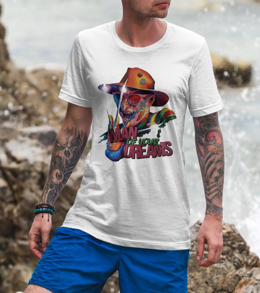 Freddy Krueger Rainbow Hat Sunglasses Claw Man Of Your Dreams T-Shirt