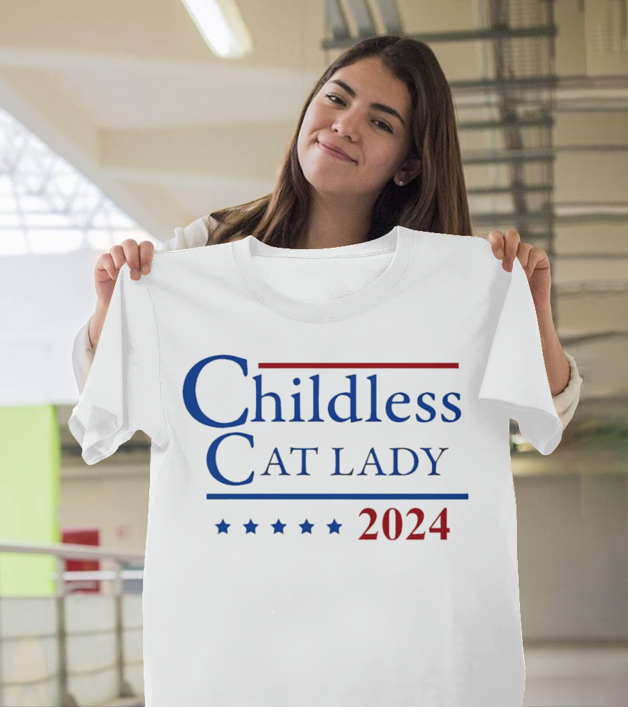 Childless Cat Lady 2024 Stars Red Blue T-Shirt