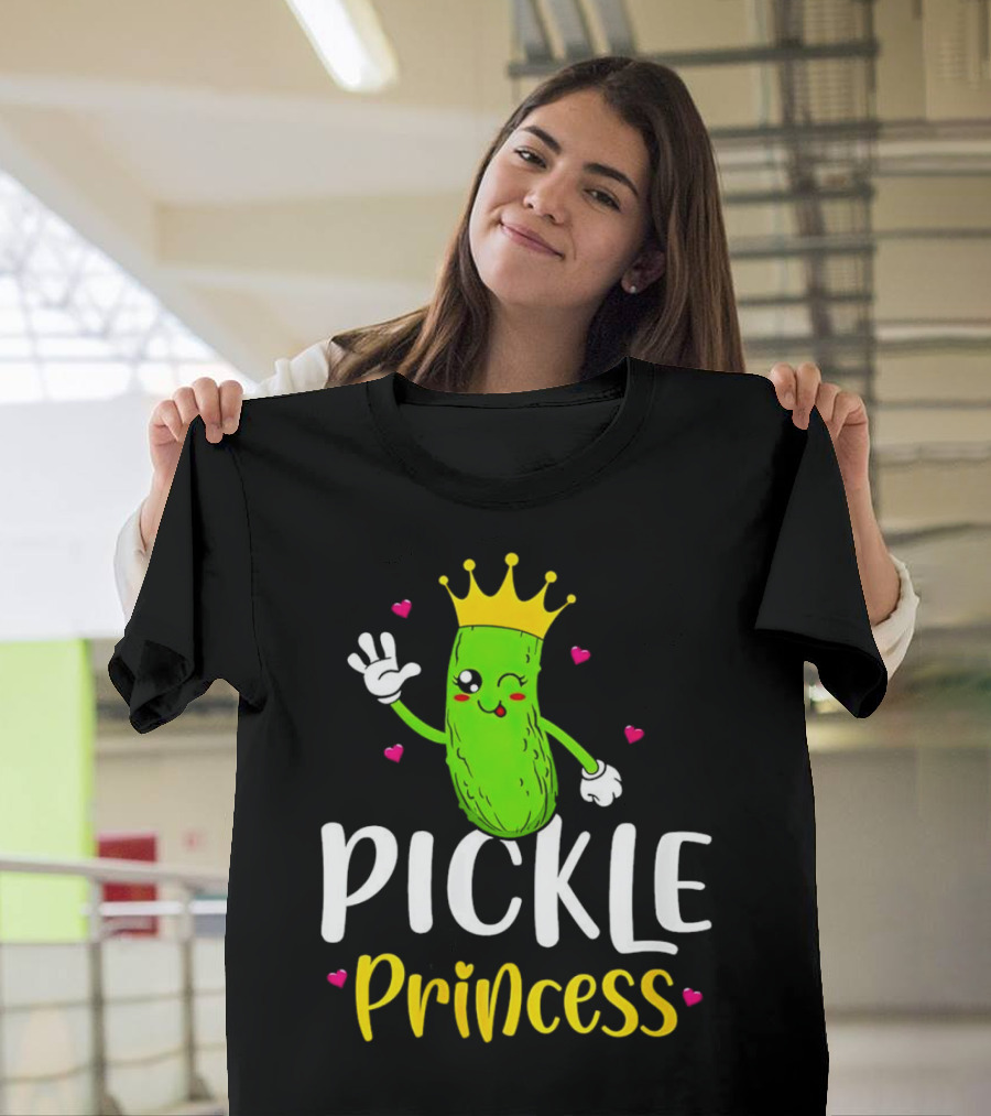 Pickle Princess Cute Crowned Character With Hearts T-Shirt