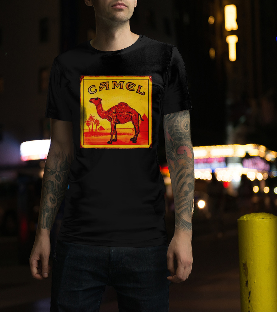 Vintage Camel Cigarettes Logo Yellow Square With Red Camel And Pyramids T-Shirt