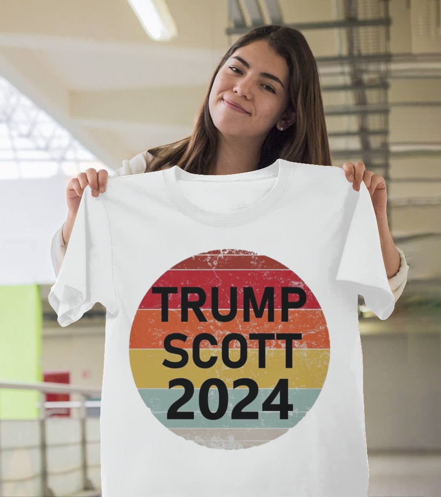 TRUMP SCOTT 2024 Vintage Retro Distressed Sunset Stripes T-Shirt