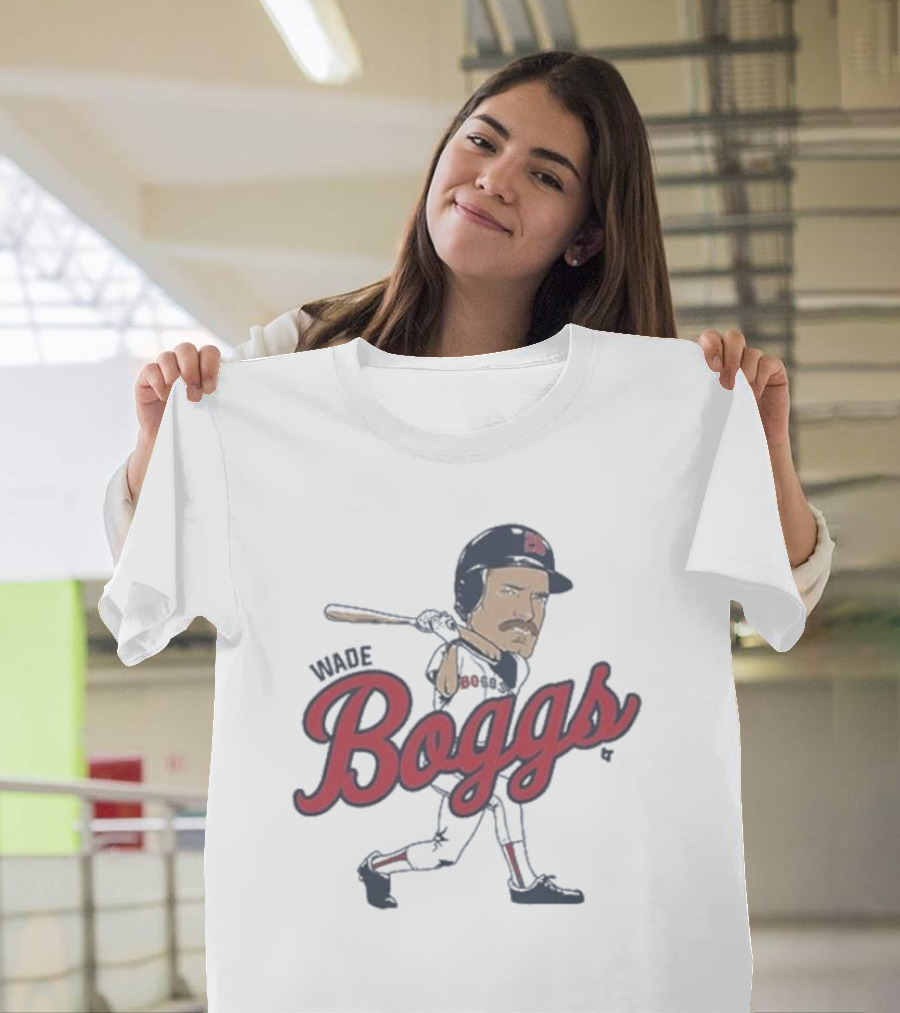 Wade Boggs Caricature Baseball Player With Bat And Signature T-Shirt