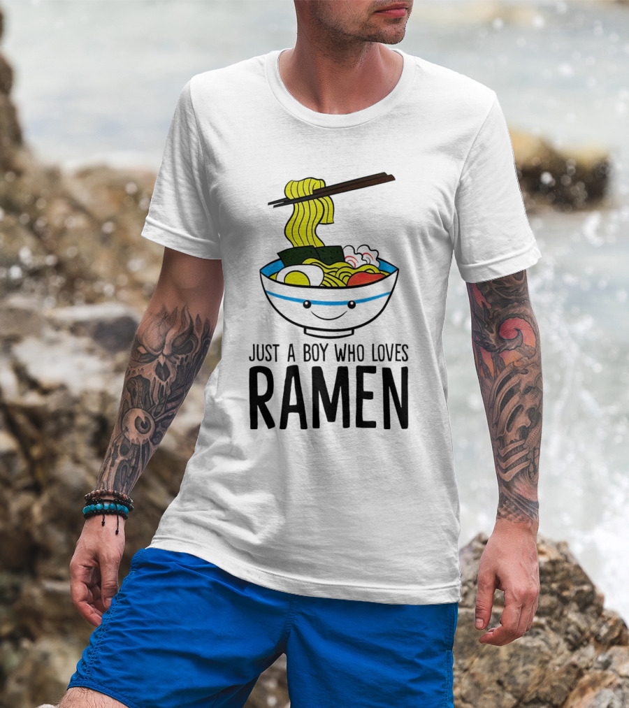 Just A Boy Who Loves Ramen Cute Smiling Bowl Of Noodles T-Shirt