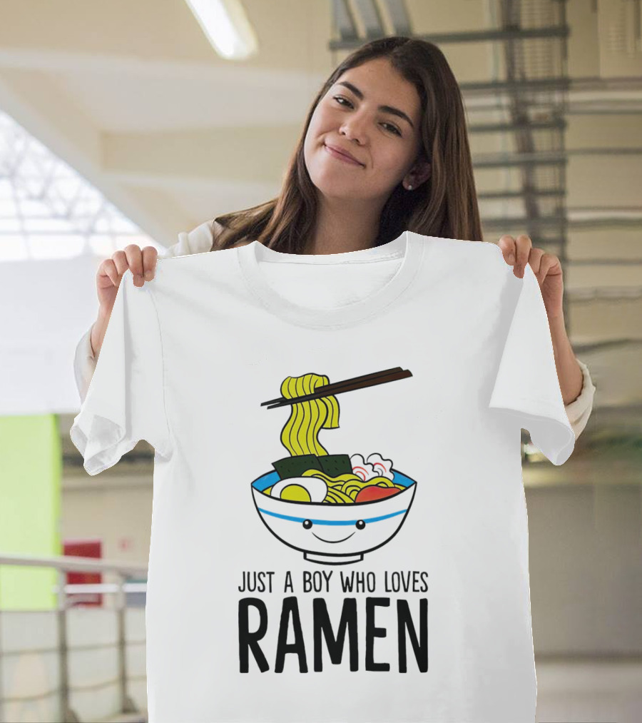 Just A Boy Who Loves Ramen Cute Smiling Bowl Of Noodles T-Shirt