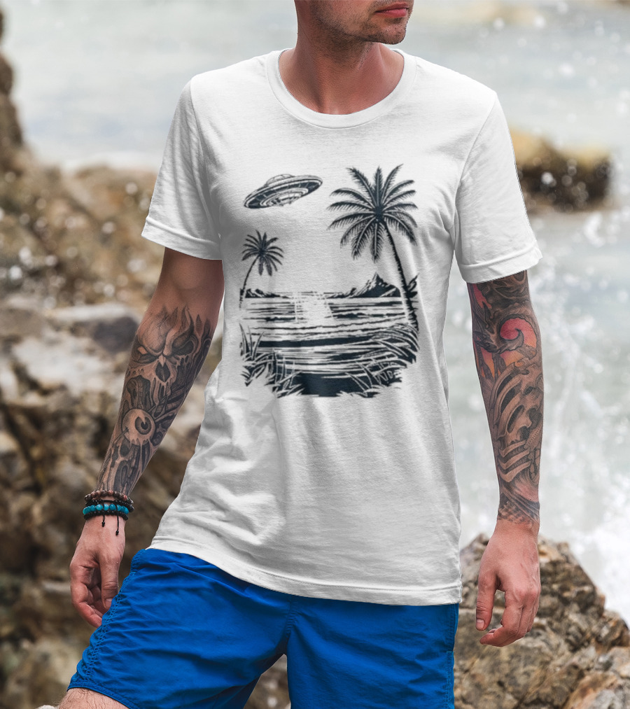 Into The AM Tropical Encounter Vintage UFO Palm Landscape T-Shirt
