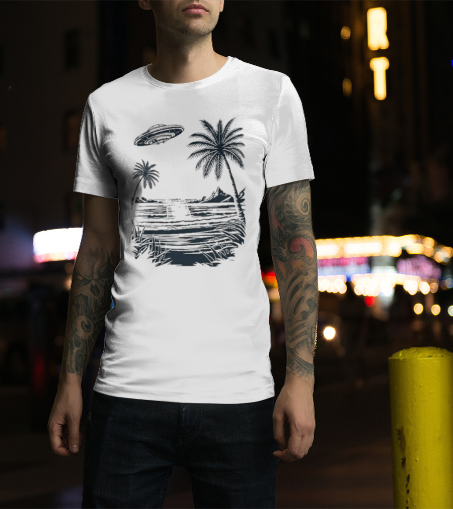 Into The AM Tropical Encounter Vintage UFO Palm Landscape T-Shirt
