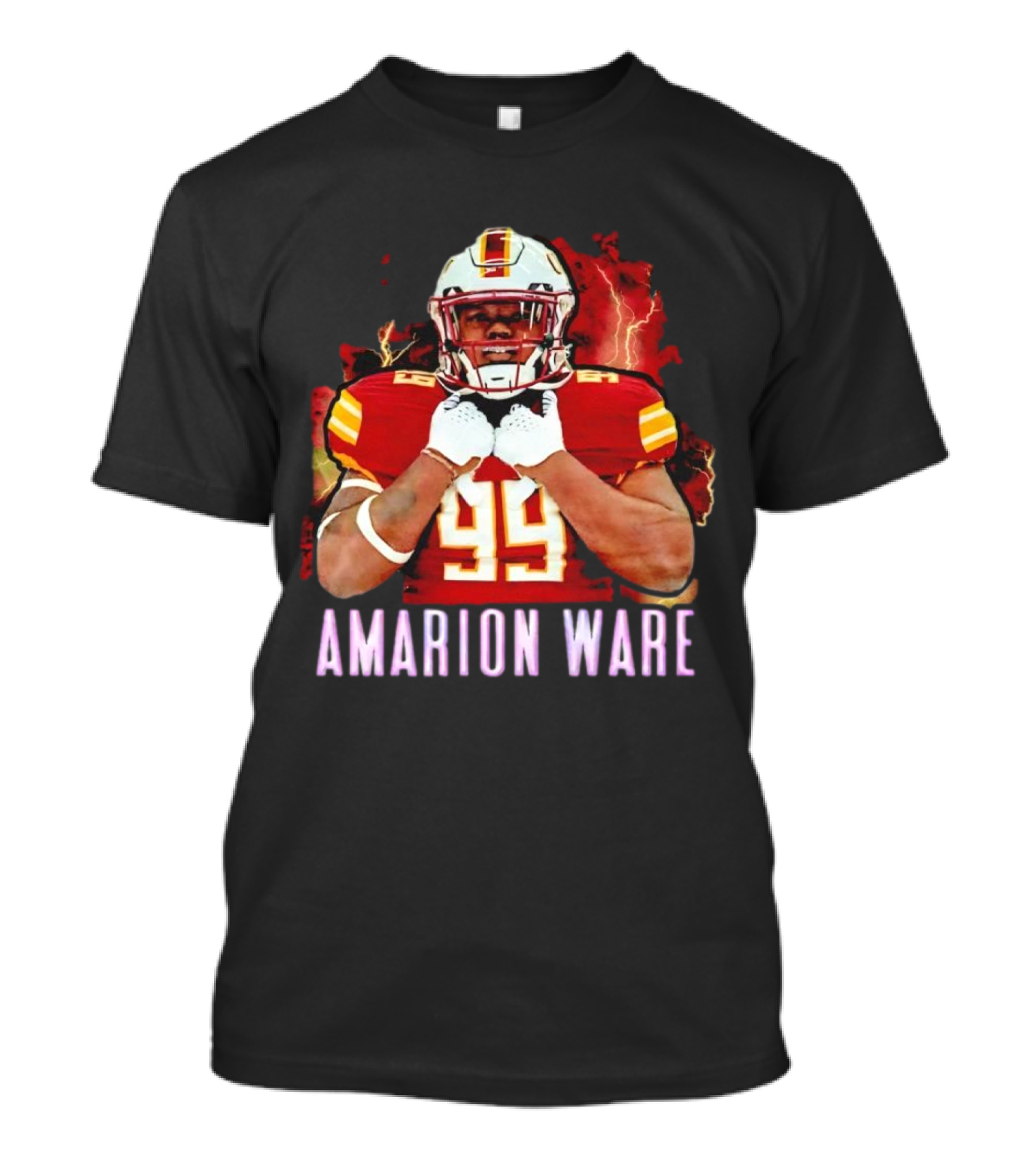 Amarion Ware ULM Warhawks 99 Football Player Lightning Background T-Shirt