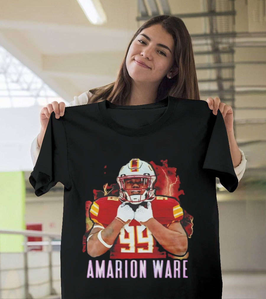 Amarion Ware ULM Warhawks 99 Football Player Lightning Background T-Shirt
