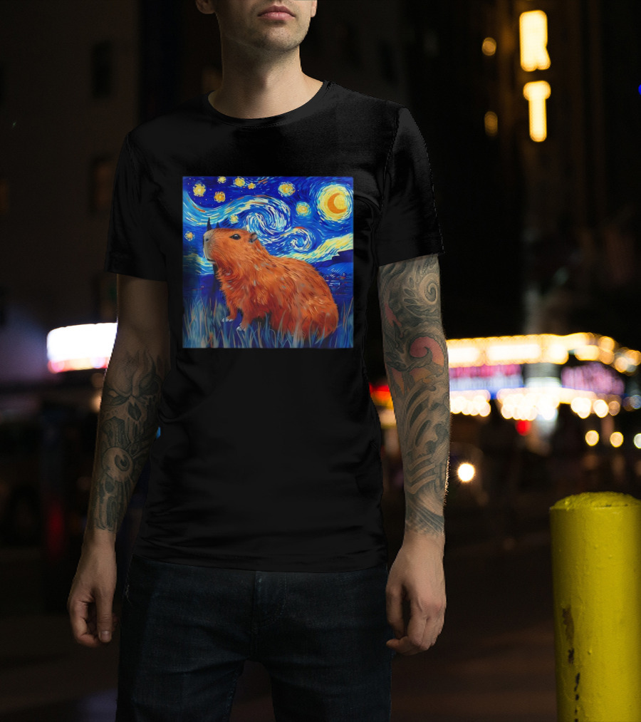 Capybara Starry Night Van Gogh Fusion T-Shirt