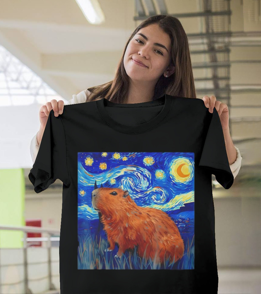Capybara Starry Night Van Gogh Fusion T-Shirt