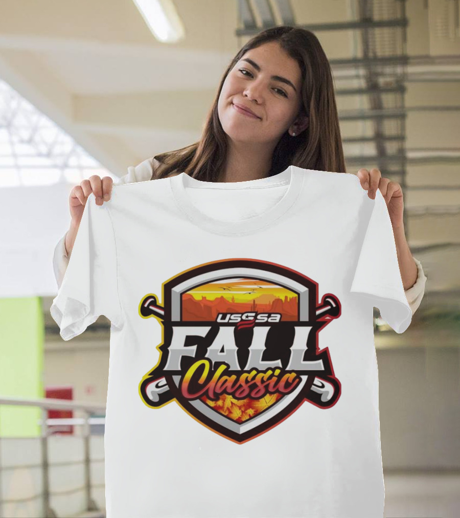 USSSA Arizona Baseball Fall Classic 2024 Shield with Bats and Autumn Leaves T-Shirt