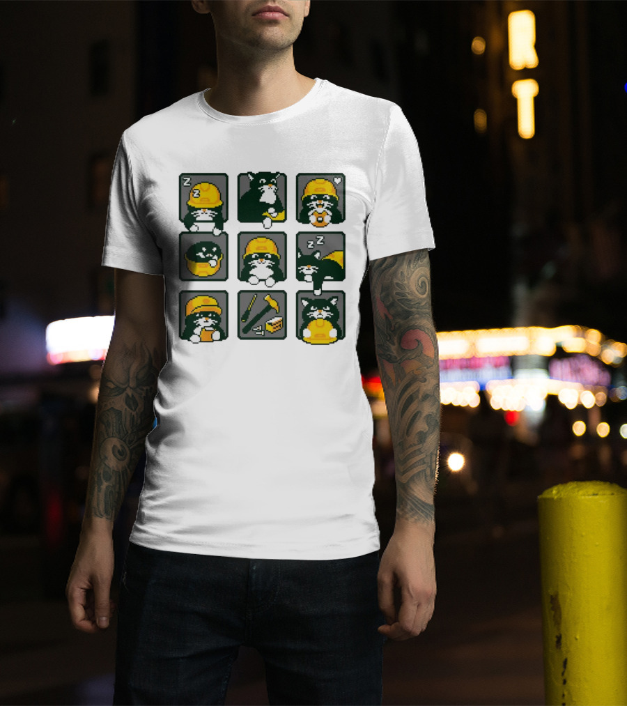 Cats In Construction Jobs Pixel Art Game T-Shirt