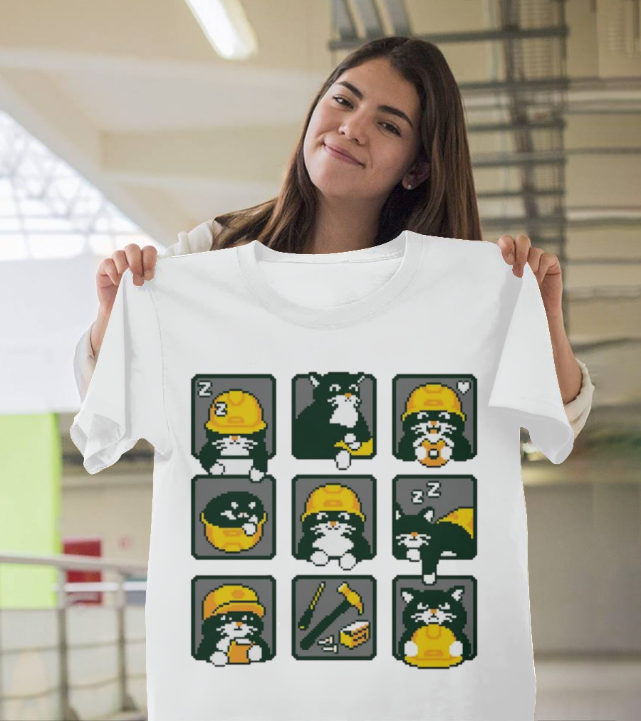 Cats In Construction Jobs Pixel Art Game T-Shirt