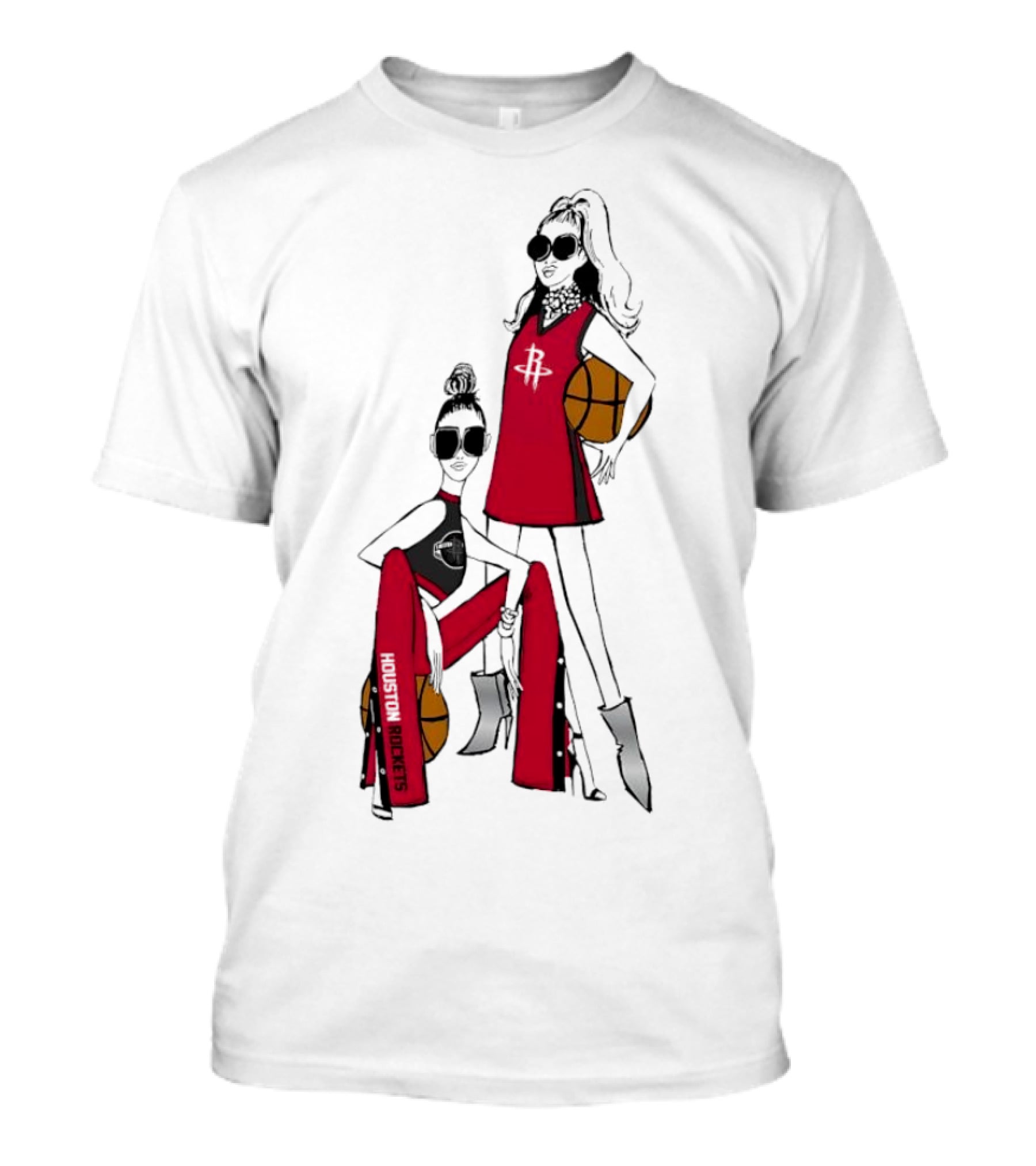 Houston Rockets G-III 4Her Basketball Girls Fitted Red Fashion Style With Basketballs T-Shirt
